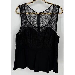 Torrid Black Sleeveless Lace Peplum Top With Sheer Back & Zipper Closure